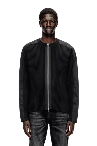 Diesel Zipped Cardigan With Utilitarian Panels In Black