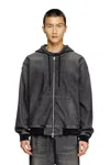 Diesel Zipped Hoodie In Dirt-effect Track Denim In Black