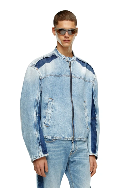 Diesel Giacca Con Zip In Denim Bicolore In Blu