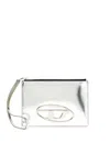 Diesel Zipped Pouch In Mirror Leather In Silver