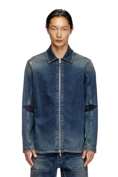 Diesel Zipped Shirt In Rehab Denim In Blue