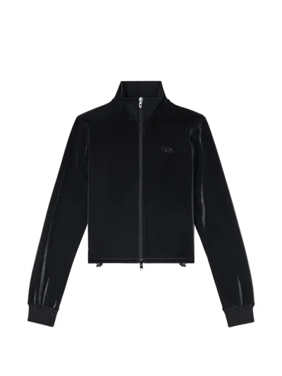 Diesel Zipped Sweatshirt With Shiny Piquet Effect In Black