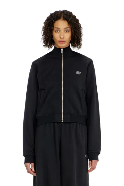 Diesel Zipped Sweatshirt With Silver Oval D In Black