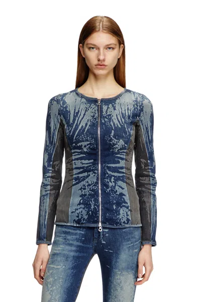 Diesel Zipped Top In Bicolour Denim In Blue