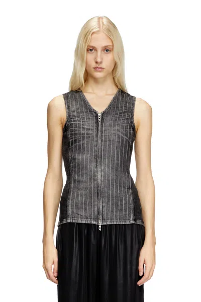 Diesel Zipped Top In Denim And Corduroy In Grey
