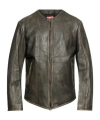 Diesel Zippered Long-sleeved Leather Jacket In Green