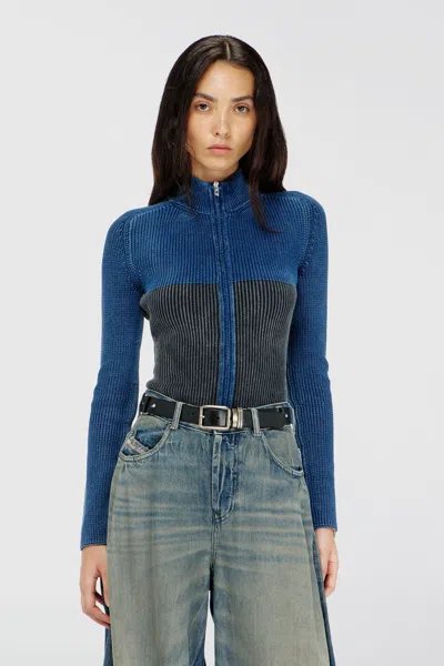 Diesel Zip-up Cardigan With Two-tone Denim Effect In Multi