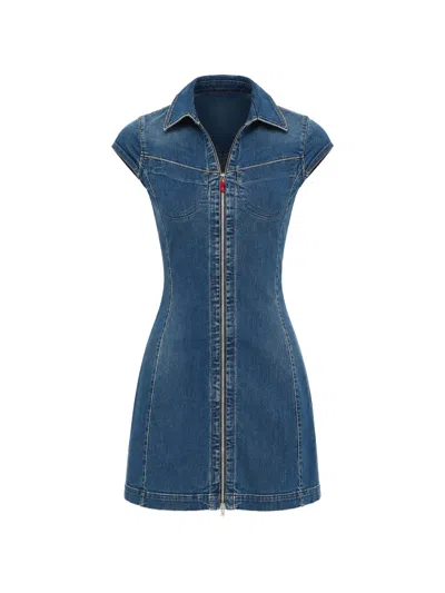 Diesel Zip-up Denim Mini Dress In Blue