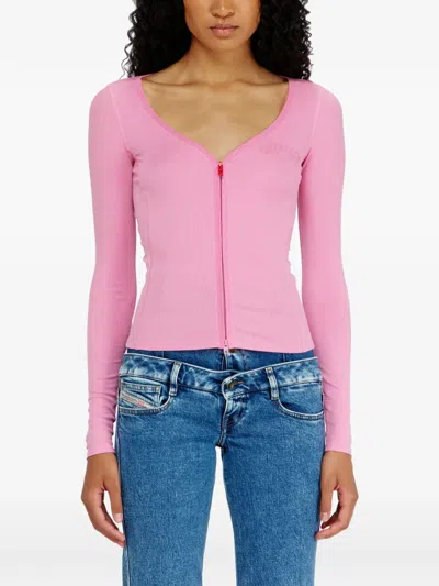 Diesel Zip-up Ribbed-knit Cardigan In Pink