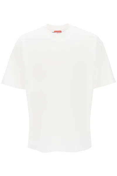 Diesel White Crewneck T-shirt With Tonal Logo Embroidery On The Front