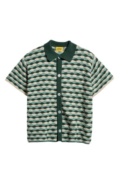 Diet Starts Monday Beach Wave Open Stitch Polo Sweater In Seafoam Wave