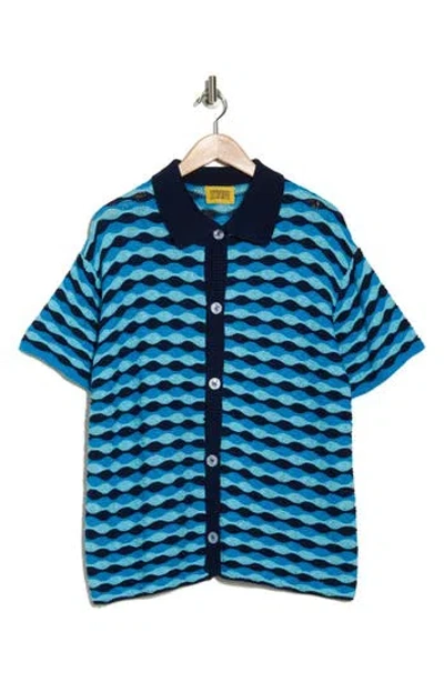Diet Starts Monday Beach Wave Short Sleeve Knit Button-up Shirt In Blue Wave