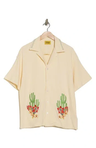 Diet Starts Monday Cactus Floral Embroidered Camp Shirt In Cream