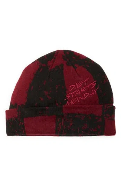Diet Starts Monday Checkered Beanie In Red