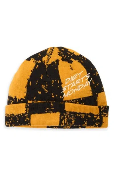 Diet Starts Monday Checkered Beanie In Yellow
