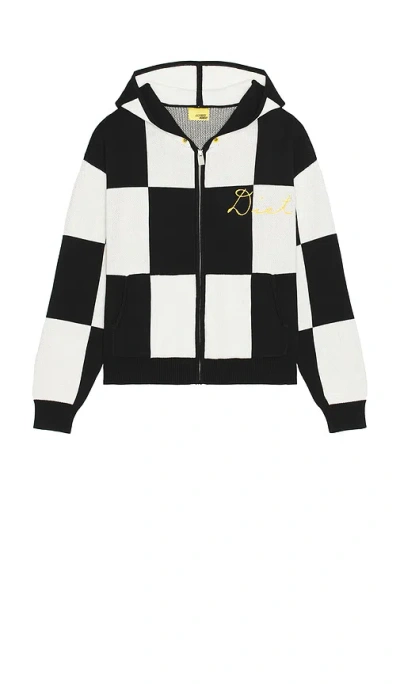 Diet Starts Monday Checkered Jacquard Full Zip Hoodie In 黑色