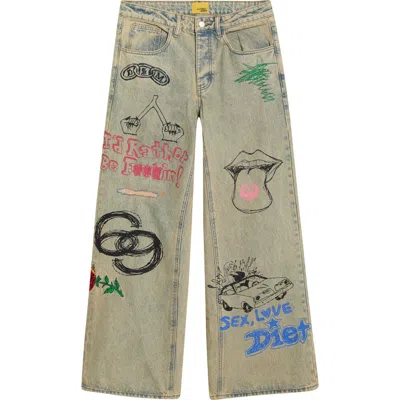 Diet Starts Monday Doodle Distressed Wide Leg Jeans In Nude