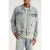 Diet Starts Monday Doodle Embroidered Distressed Denim Trucker Jacket In Blue