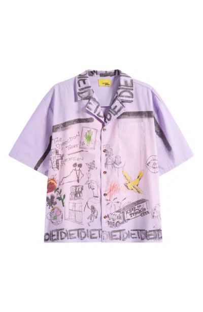 Diet Starts Monday Doodle Graphic Cotton Button-up Shirt In Purple