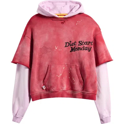 Diet Starts Monday Double Layer Distressed Hoodie In Red