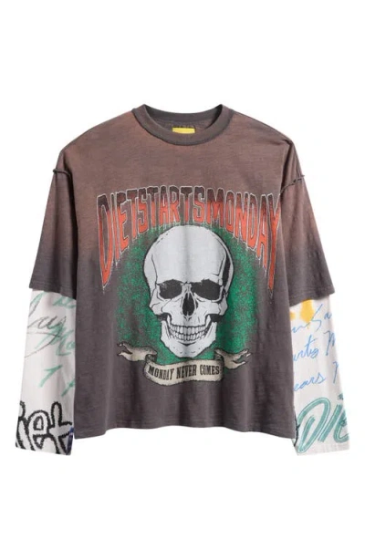 Diet Starts Monday Double Layer Skull Graphic T-shirt In Brown