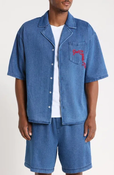 Diet Starts Monday Dropoff Canvas Camp Shirt In Blue