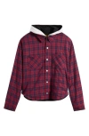 Diet Starts Monday Eagle Hooded Plaid Snap-up Flannel Shirt Jacket In Red