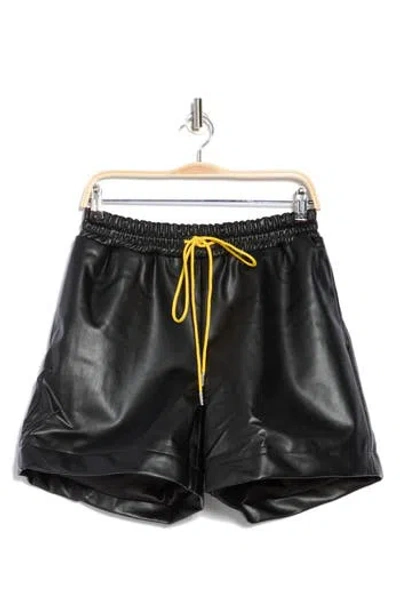 Diet Starts Monday Faux Leather Script Shorts In Black
