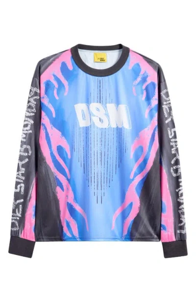 Diet Starts Monday Flame Print Long Sleeve Jersey In Black/blue/pink