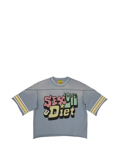 Diet Starts Monday Graphic-print Striped-sleeve T-shirt In Blue