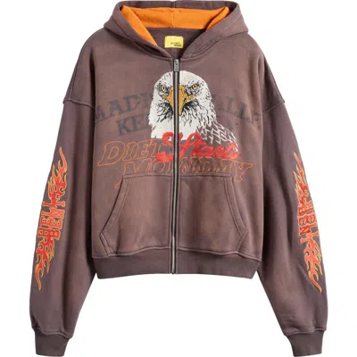 Diet Starts Monday Hell Bent Embroidered Half Zip Cotton Graphic Hoodie In Brown