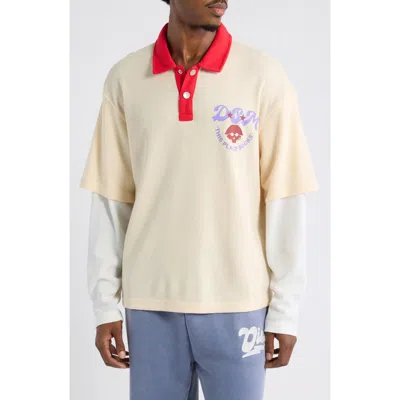 Diet Starts Monday Hollywood Waffle Layered Look Graphic Polo In Neutral