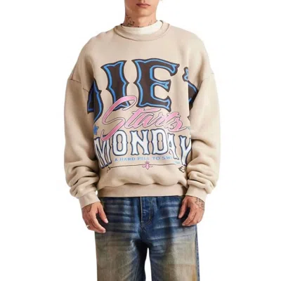 Diet Starts Monday Jumbo Crewneck Sweatshirt In Taupe In Multi