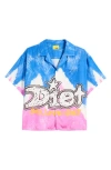 Diet Starts Monday Knieval Short Sleeve Graphic Button-up Shirt In Blue/pink