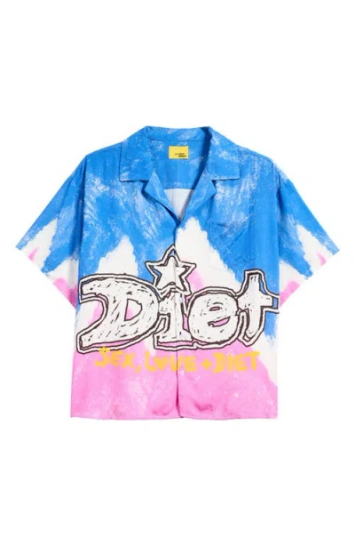 Diet Starts Monday Knieval Short Sleeve Graphic Button-up Shirt In Blue/pink