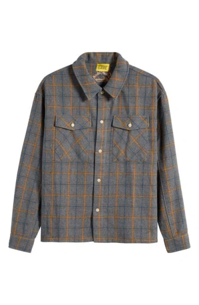 Diet Starts Monday Logo Embroidered Flannel Button-up Shirt In Grey/yellow