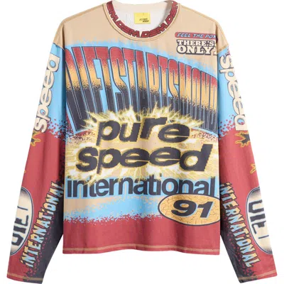 Diet Starts Monday Mx Racing Long Sleeve Cotton Graphic Print T-shirt In Animal Print