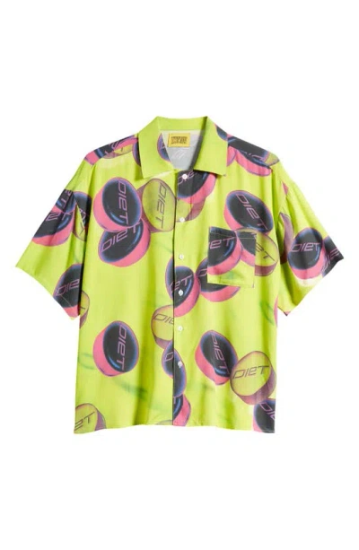 Diet Starts Monday Pill Short Sleeve Button-up Shirt In Volt Green