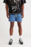 Diet Starts Monday Scribble Drawstring Nylon Shorts In Blue