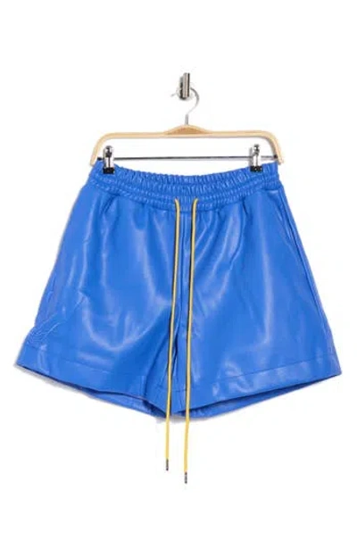 Diet Starts Monday Script Faux Leather Drawstring Shorts In Blue