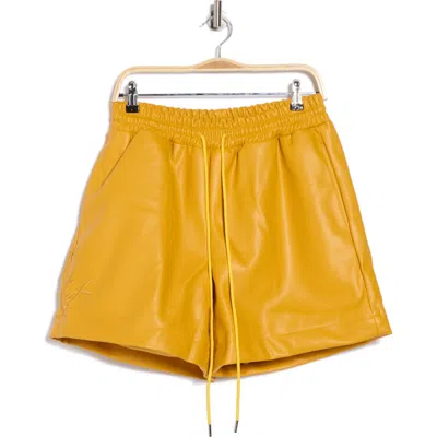 Diet Starts Monday Script Faux Leather Drawstring Shorts In Yellow