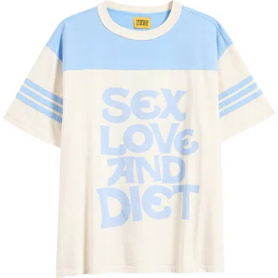 Diet Starts Monday Sex, Love & Diet Retro Graphic T-shirt In Antique White/washed Blue