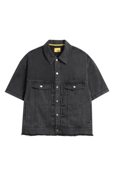 Diet Starts Monday Short Sleeve Cotton Canvas Trucker Shirt Jacket In Black