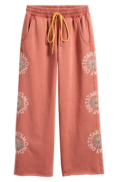 Diet Starts Monday Sol Embroidered Wide Leg Sweatpants In Orange
