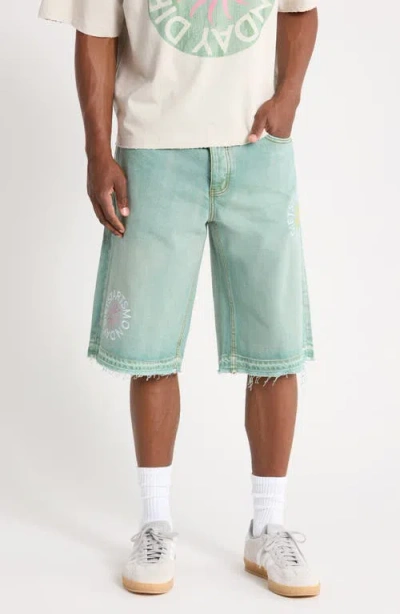 Diet Starts Monday Sol Raw Hem Denim Shorts In Green