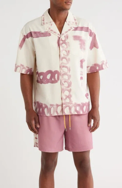Diet Starts Monday Strokes Cotton & Linen Blend Camp Shirt In White