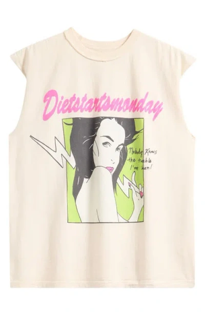 Diet Starts Monday Trouble Cutoff Sleeveless Graphic T-shirt In Neutral