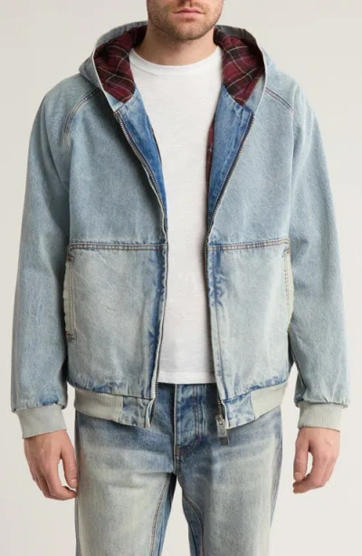 Diet Starts Monday Twin Needed Hooded Denim Jacket In Washed Indigo