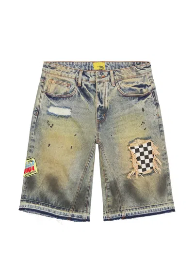 Diet Starts Monday Venice Distressed Patchwork Denim Shorts In Blue