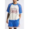 Diet Starts Monday Warm-up Colorblock Short Sleeve Cotton Graphic Sweatshirt In Blue
